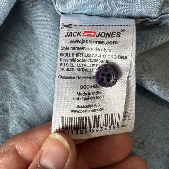 Originals Jack & Jones Men's Allover Skull Long Sleeve Button Up Shirt Blue M‎ - Picture 9 of 16